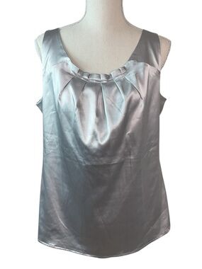 Essentials Sleeveless Satin Pleated Neck Shell Top - metallic Silver L